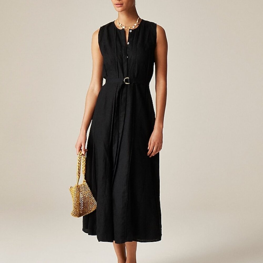 J. Crew Petite seamed linen dress with removable belt XXS Petite